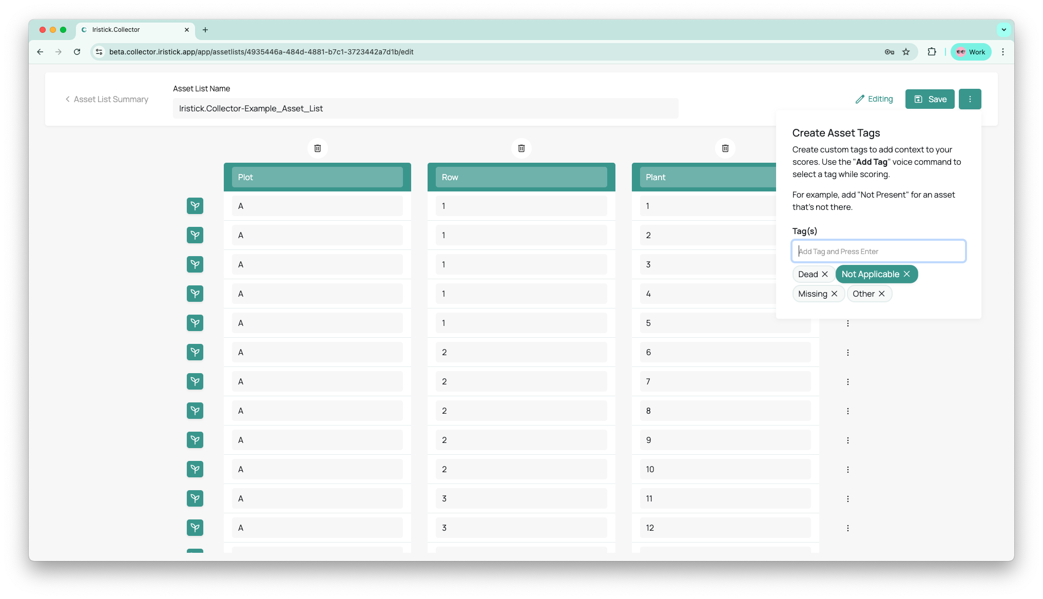 Add Tag Asset List